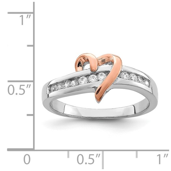 925 Sterling Silver Rhodium-plated Vermeil Polished Heart CZ Ring - Picture 4 of 6